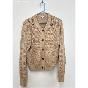 J. Crew‎ Beachwood Tan Women's Cotton Blend Crochet Cardigan Sweater - Size XL